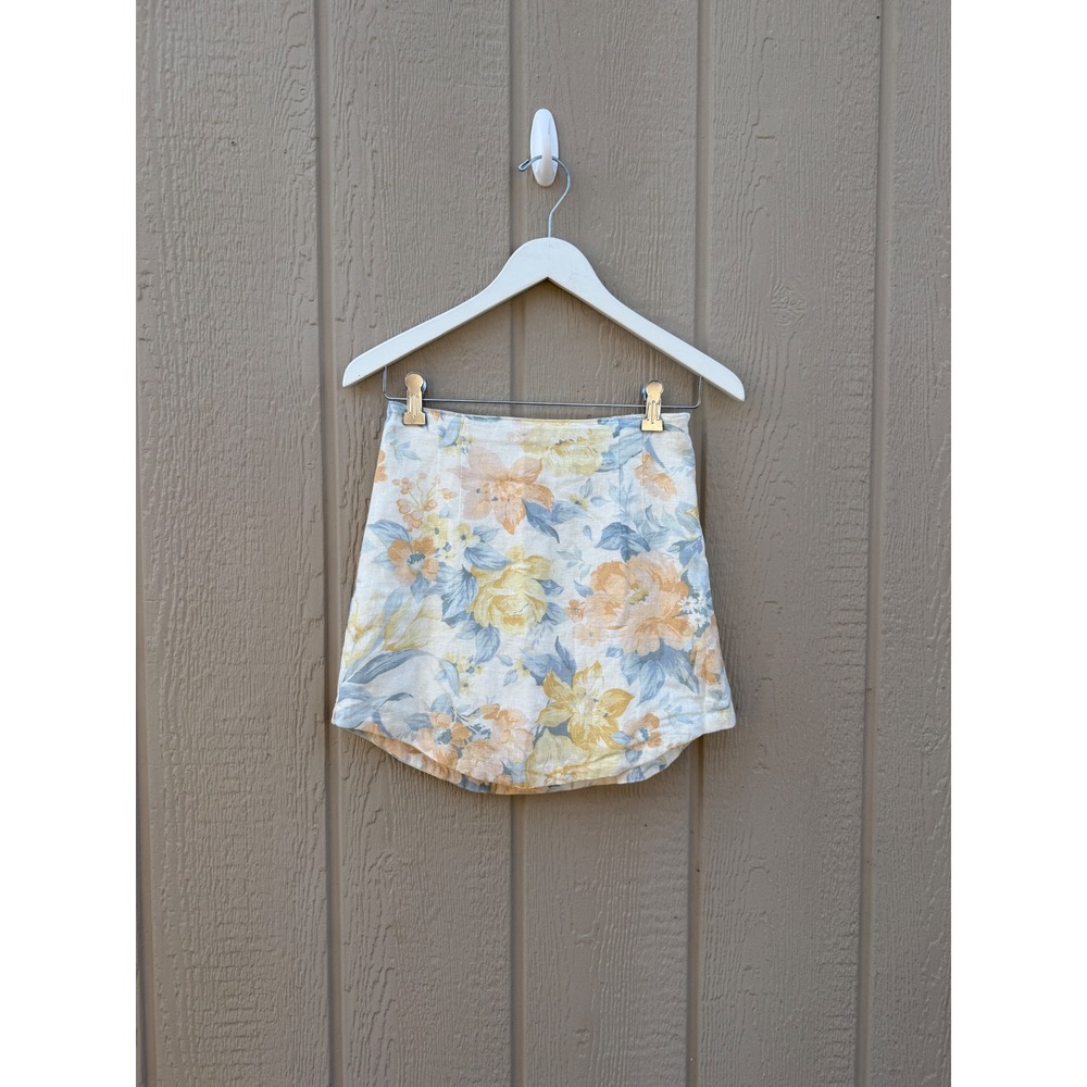 Abercrombie & Fitch XS Mini Skirt Floral Cottagecore Linen Blend Tulip Hem